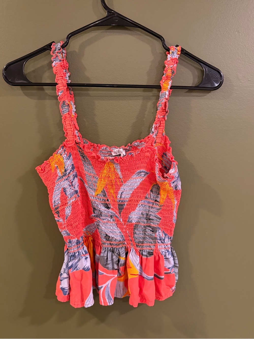 Coral Tropical Smocked Swim Top